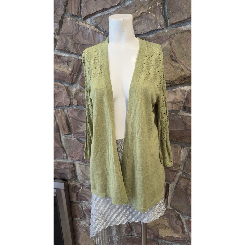 August Silk Size M  Pistachio Sweater Cardigan criss cross back cottage casual - Picture 4 of 11